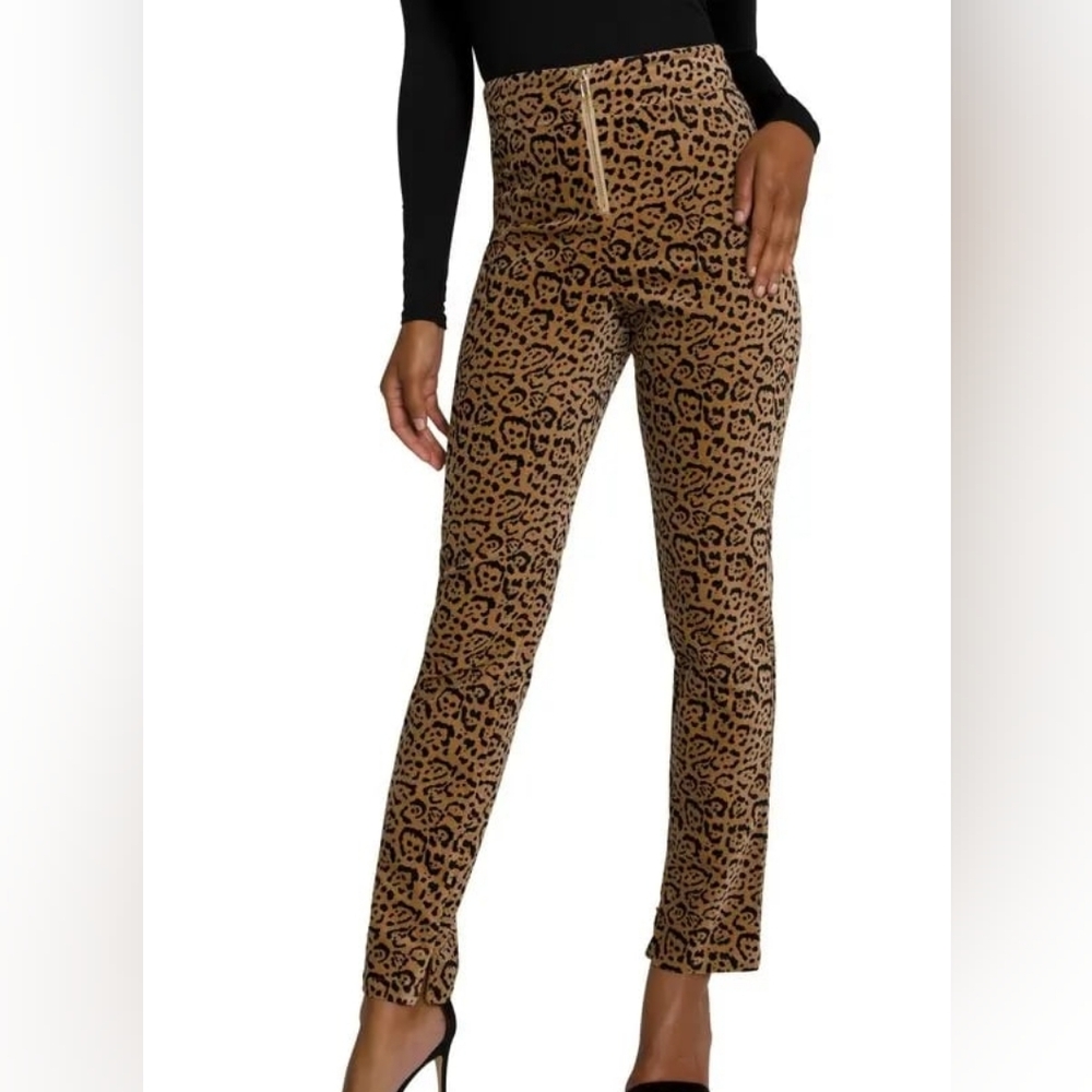 Good American Velvet Leopard Print Slim Straight Suit Pants, Size 10, EUC!